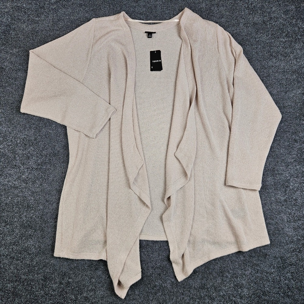 Torrid Hacci Open Drape Front Cardigan Women's 3X Long Sleeve‎ Oatmeal Tan NEW